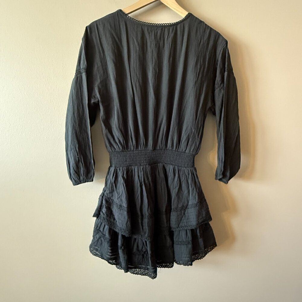 Woman's S NWT Aerie Rock N Ruffle Black Mini Dress Lace Balloon Sleeves - Picture 3 of 10